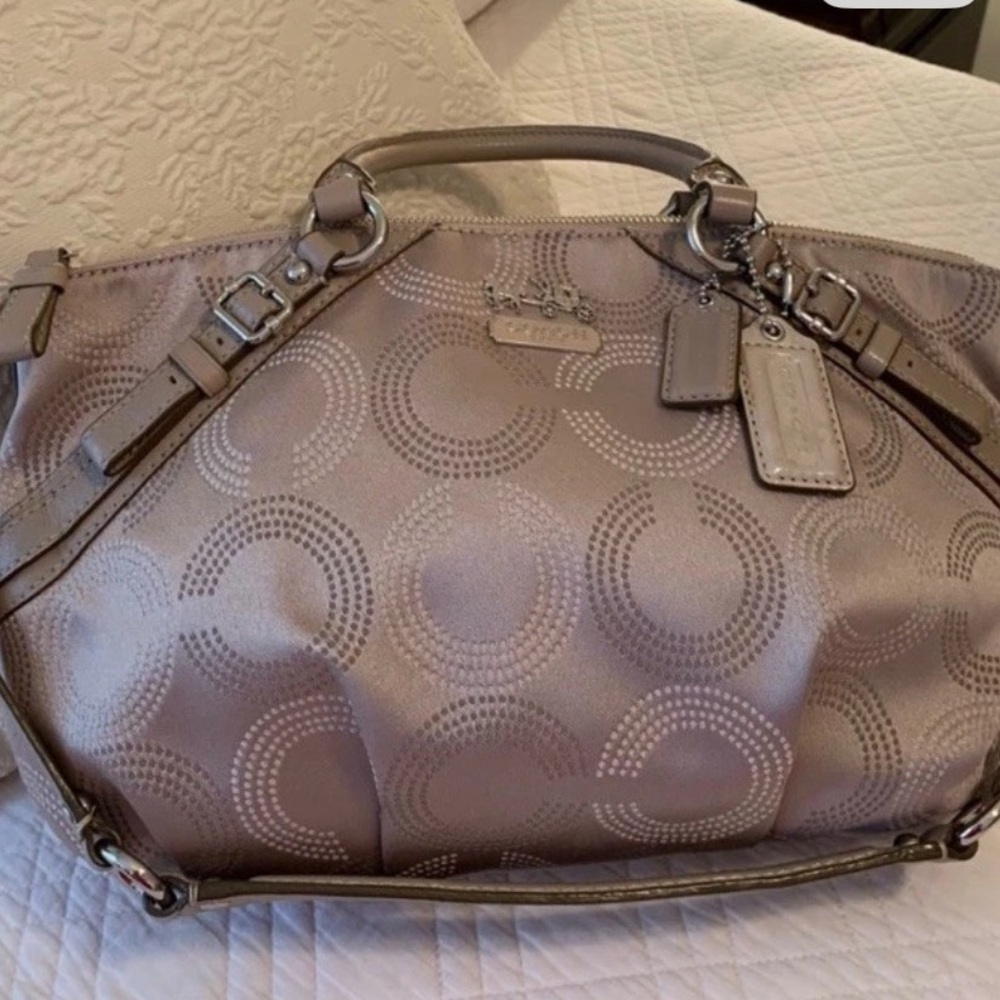 COACH Signature Satin Finish Taupe Handbag - Picture 2 of 7